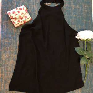 EXPRESS | Black Blouse w/ Gold Chain Straps